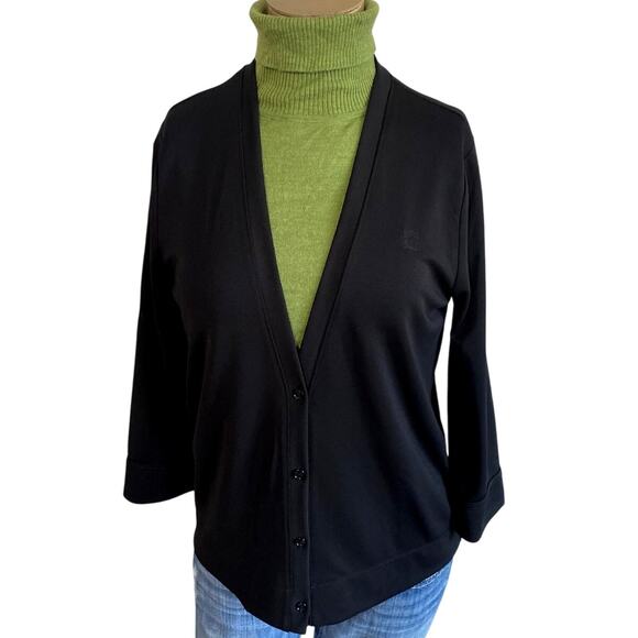 ANNE KLEIN Cardigan Top Women Size Large Black 3/4 Sleeve Classic Office - Picture 1 of 6